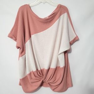 Cherish Pink & White Pullover Waffle Knit Top Ladies M